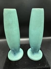 Antique 1920’s VAN BRIGGLE Turquoise Glaze Art Pottery Bud Vases PAIR 7.25”H