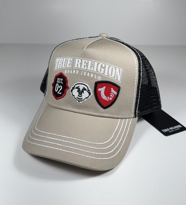 TRUE RELIGION Buddha Patch Trucker Snapback Hat Tan Black  display picture 1