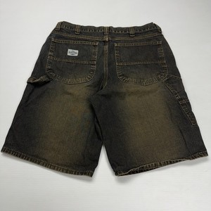 90s Lee Dungarees Dark Wash Baggy Mens Carpenter Shorts 36 Brown Denim USA Punk