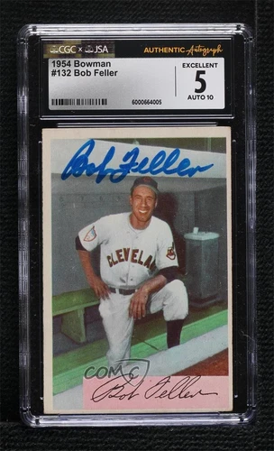 JSA Certified 1954 Bowman Bob Feller #132 JSA Certified Encased by CGC Auto HOF