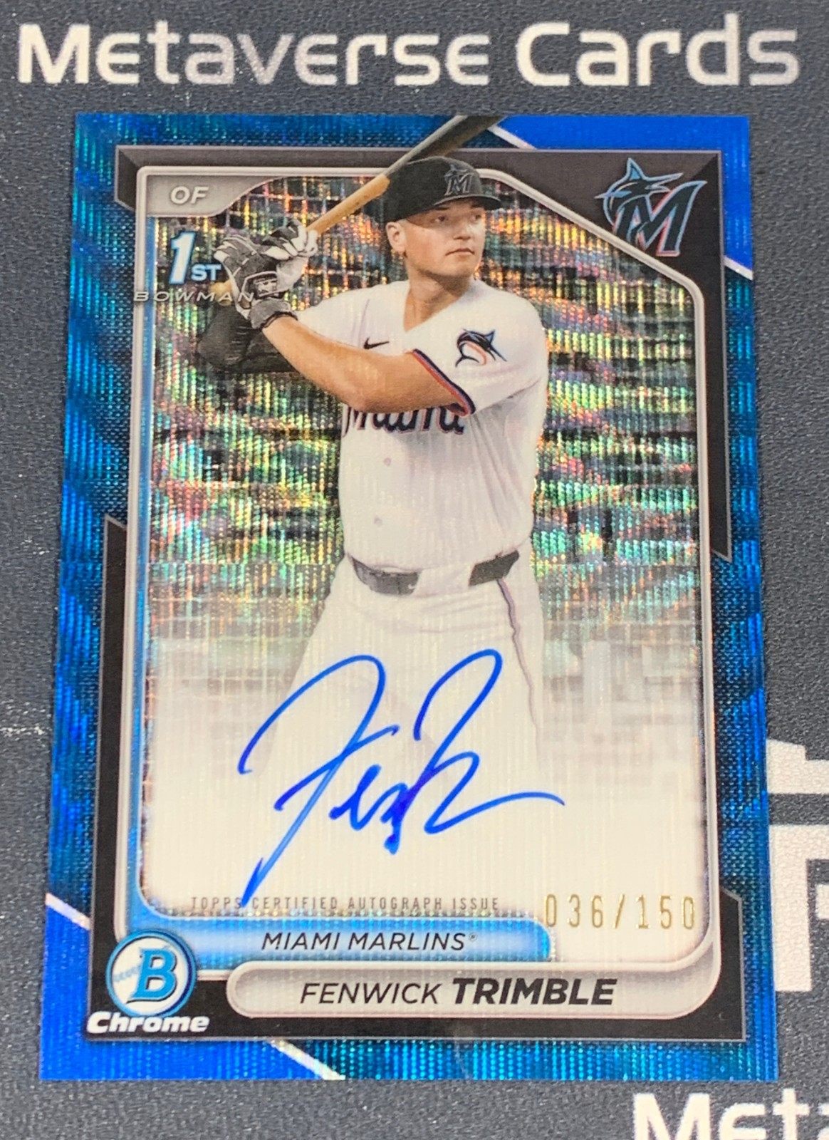 2024 Bowman Draft Chrome Fenwick Trimble 1st Blue Wave Refractor Auto /150