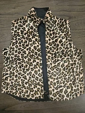 Montana Blues Jean Company Sport Womens Leopard Print Zip Up Vest With Pockets M