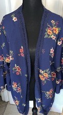 Navy Floral Kimono Beach Cover-Up XL Romantic Boho Style