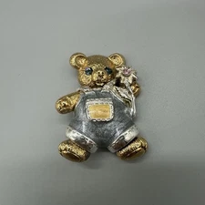 Vintage Edgar Berebi Brooch Bear Rhinestones Enamel Replaceable Outfit NotSigned