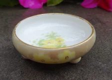 Round, Handpainted French Limoges Porcelain Open Salt Dip, Cellar, Dish!