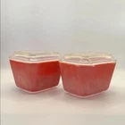 Set Of 2 Vintage Pyrex Fridgies With Matching Lids Primary Red 501s