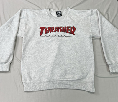 Thrasher Magazine Sweatshirt Mens Small Gray Outlined Logo Skater Retro Sweater