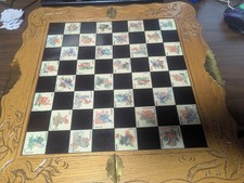 Vintage  US States, Greek Figures Chess Board Set Hand Carved Tiles Folding 