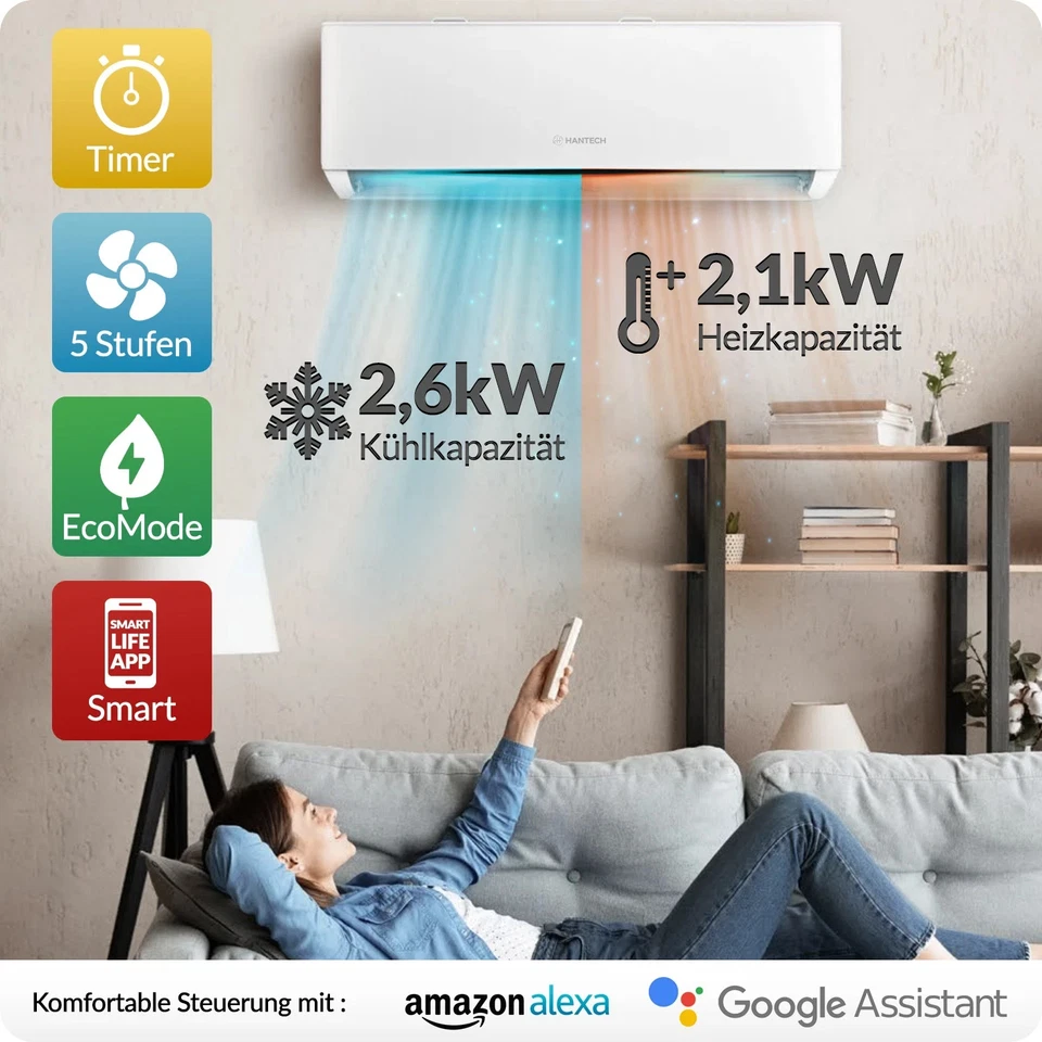 Split Klimaanlage 9000 BTU 2,6 kW H-PRO Klimagerät für 30m² Komplettset  - Bild 2 von 4
