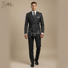 Men Double Breasted 2 Pcs Pinstripe Suit Slim Fit Custom Tailored Formal Outfit