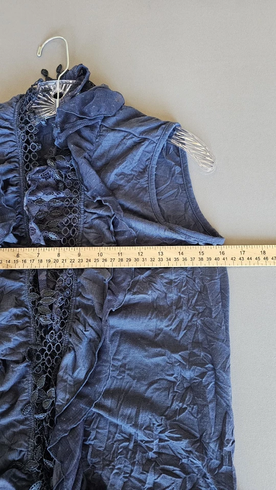 Chaleco Tribal Sin Mangas Azul Frente Abierto Encaje Volantes Romántico Boho Hada Talla S Foto 4 de 4