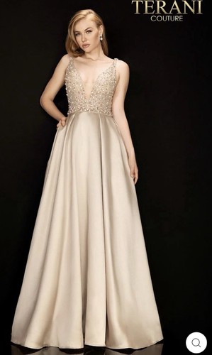 Womens Size 6 Terani Couture Ballgown Prom Dress Champagne Color  - Picture 1 of 18