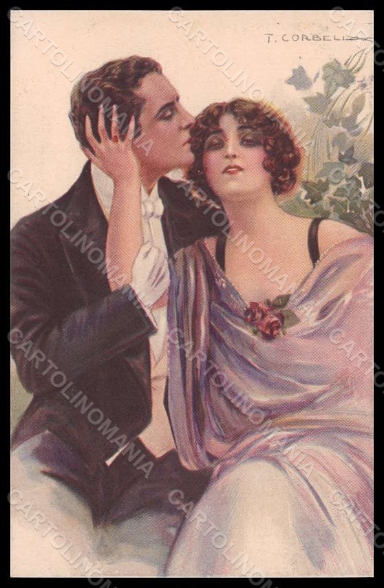 Artista Firmato Corbella Romantico Coppia Lady Art Deco Serie 269-5 pz VK7372