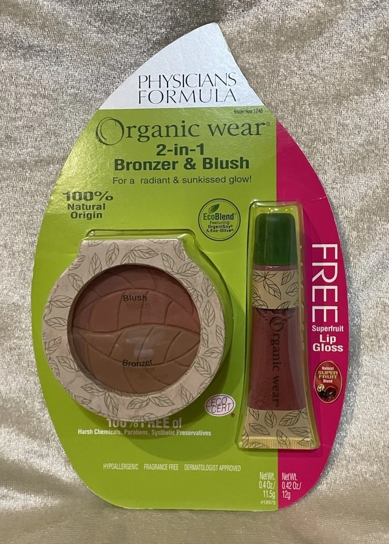 PHYSICIANS FORMULA Organic Wear 2-in-1 Blush BRONZER ROSE 1246 + Super Gloss NEW