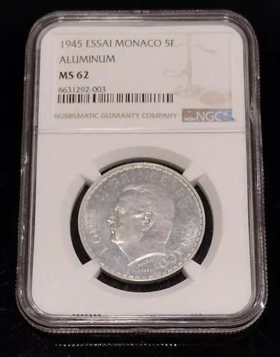 Monaco - 5 Franc ESSAI Louise II 1945- RARE -NGC 6631292-003 - MS62