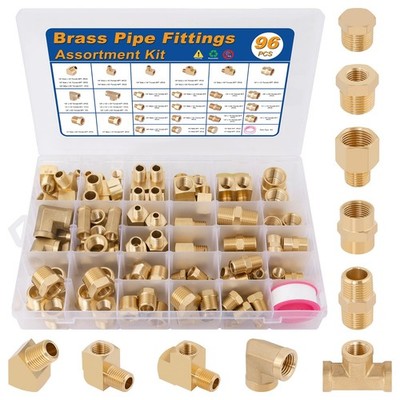 KOOTANS 96PCS Brass Pipe Fittings Assortment Kit - NPT 
