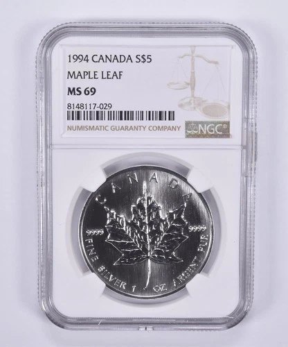 1994 Canada 5 Dollars Silver Maple Leaf MS69 NGC Brown Label *7191
