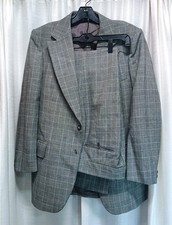 Vtg 70's John Temple Men's 39R Gray Plaid Wool 2 Piece Suit 32 Wide Flare Leg