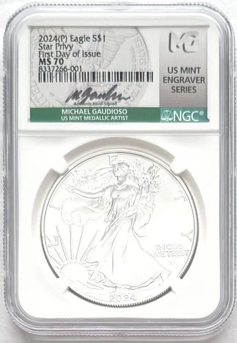 2024(P) SILVER EAGLE PHILADELPHIA STAR PRIVY FIRST DAY ISSUE NGC MS70 GAUDIOSO