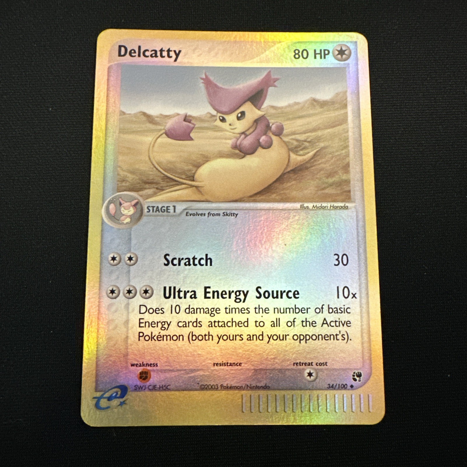 Pokemon TCG. Delcatty 34/100 EX Sandstorm Reverse Holo. WoTC Era. Vintage.