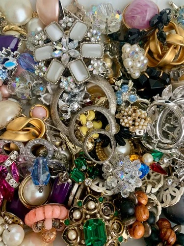 Vintage / Modern Craft Repurpose Rhinestone Costume Jewelry Lot 1.3 lbs