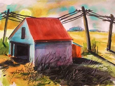 ORIGINAL Farm Landscape WATERCOLOR Painting JMW art John Williams Impressionism