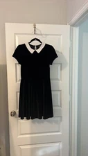 Hot Topic Wednesday Addams Black Velvet Peter Pan Collar Dress Womens Size M