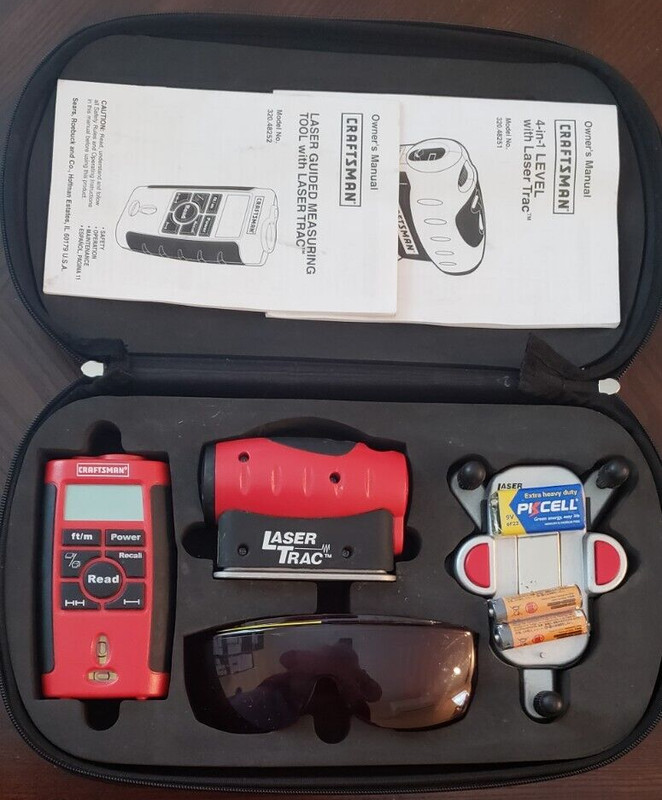 Tool Craftsman 4 in 1 Laser Trac Combo Measuring Set W/Case (6pc) USED SCE 400A
