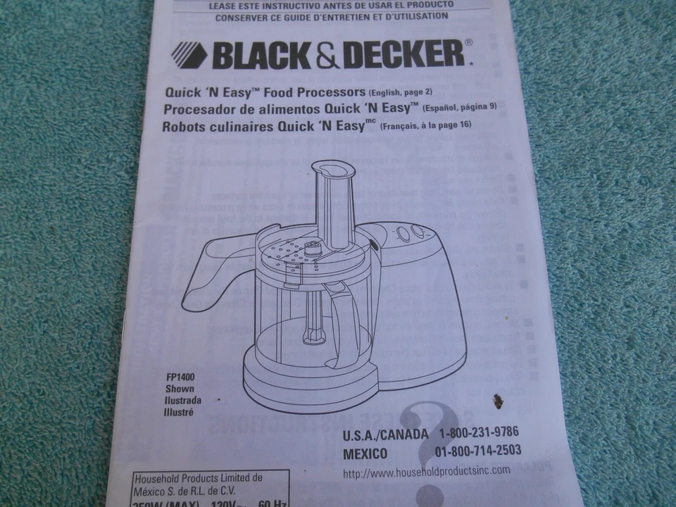 LIBRO DE USO Y CUIDADO DE LOS PROCESADORES DE ALIMENTOS QUICK N EASY BLACK & DECKER VINTAGE 1999 PF1400. Foto 2 de 4