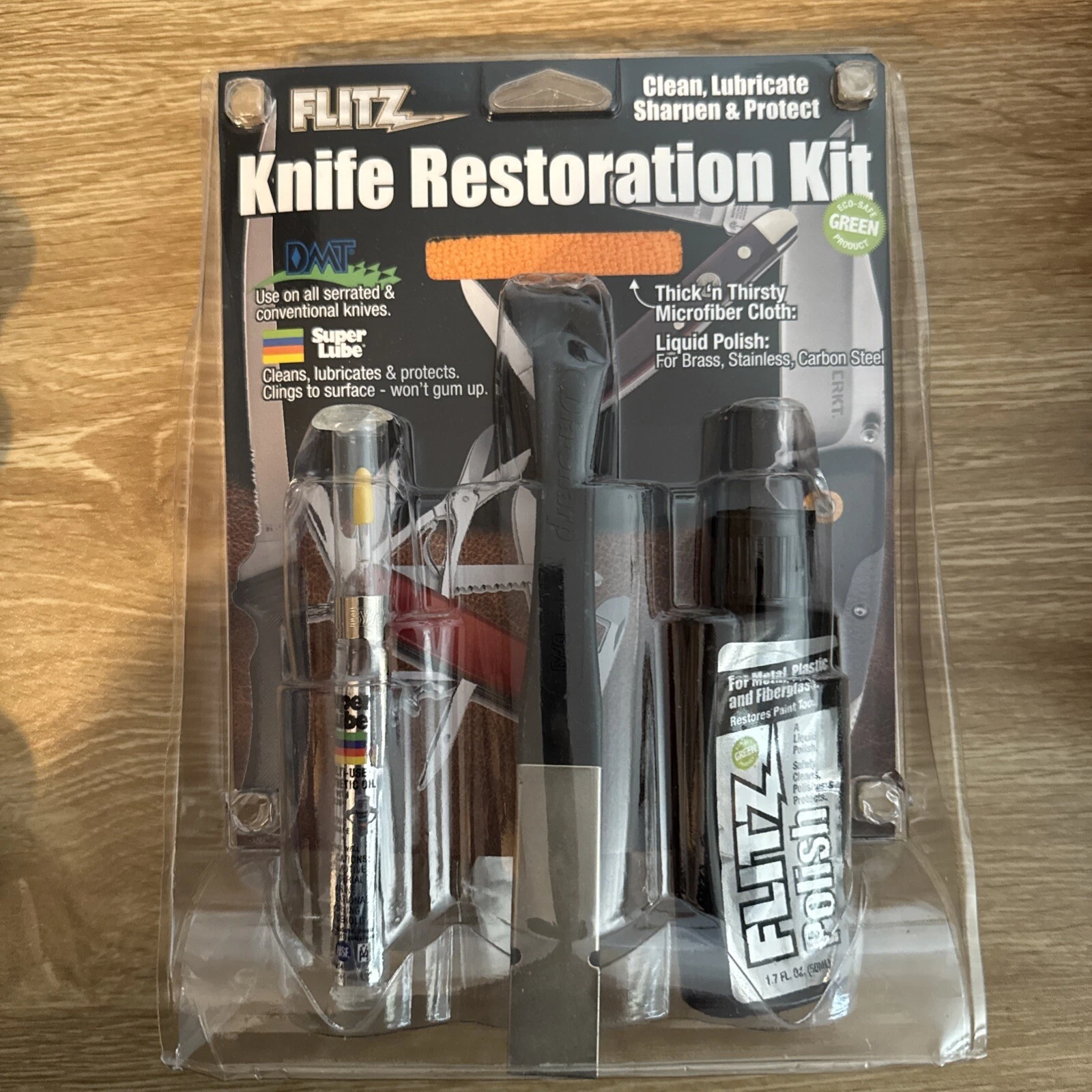 Flitz Knife Restoration Kit Polish + Microfiber + Sharpener + Lubricant #KR41511