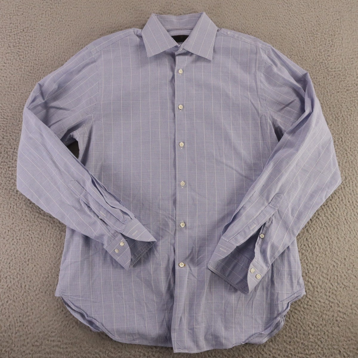 Ike Behar Shirt Mens M 15.5 Blue Check 100% Cotton Pinpoint