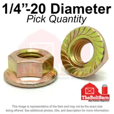 1/4"-20 Grade 8 Serrated Flange Whiz Lock Nuts Coarse Zinc Yellow (Pick Qty)