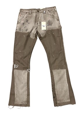 NEW MNML Carpenter Jeans Flare Pants Distressed Paint Splatter Mens Size 31 NWT