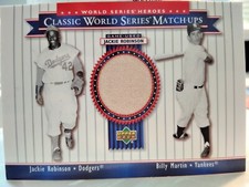 upper deck jackie robinson & billy martin bat used card mu53