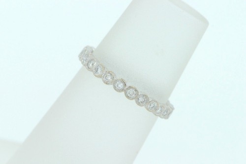 Art Deco Style 18K White Gold .38ct Bezel Set Diamond Eternity Band (Size 4.25+) - Picture 3 of 6