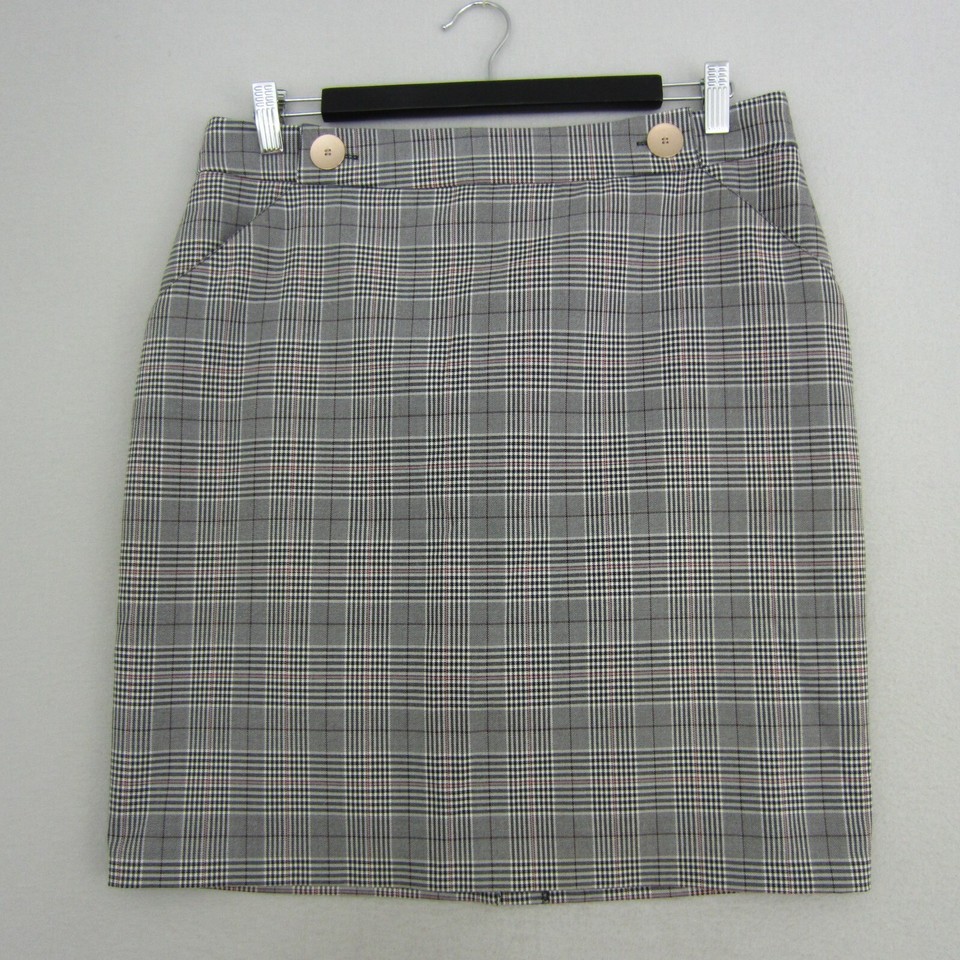 Preview Skirt Womens 12 Black Beige Check Tartan Straight Pencil Short Work