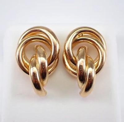 Vintage Door Knocker Style Interlocking Circle Earrings 14K Yellow Gold Plated