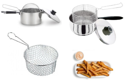 Edelstahl Kitchen Craft Fritteuse Gemüse Friteuse Drahtgitter Korb 19 & 21 cm