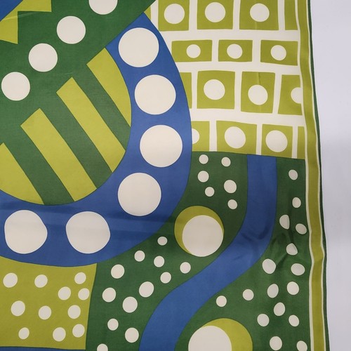 Vera Neumann Lucky Dots Silk Scarf Green Blue White Geometric Design 26" Square - Picture 7 of 12