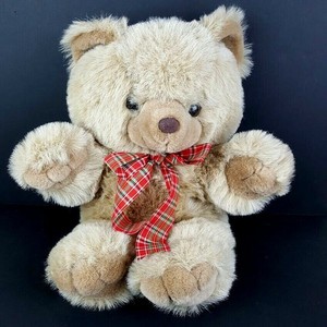 Cuddle-Wit-Plush-Brown-Teddy-Bear-Plaid-Ribbon-Bow-Stuffed-Animal-17-034