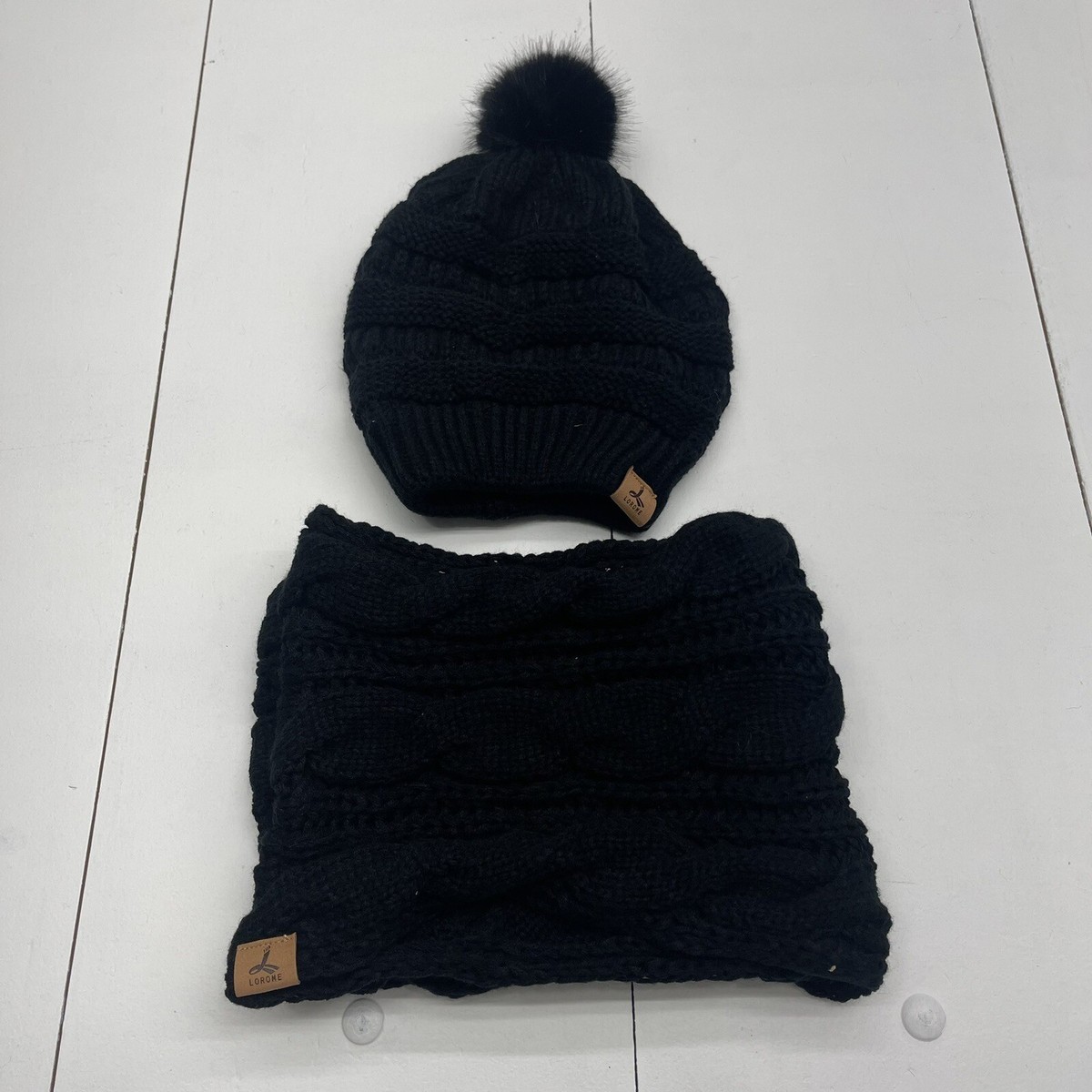 Lorome Black Knot Beanie And Infinity Scarf Women's Size OS