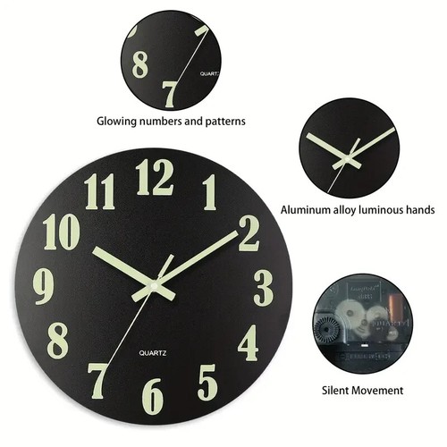 Wall Clock Large Luminous Quartz Night Light Glow In The Dark Silent Home - Picture 4 of 15