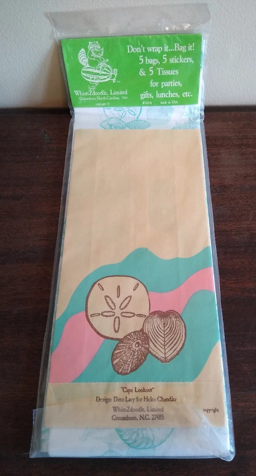 Vintage Nautical Gift Bags, Stickers, Tissue Paper 15 Pc Set, Ocean, Shells - Image 3 of 4