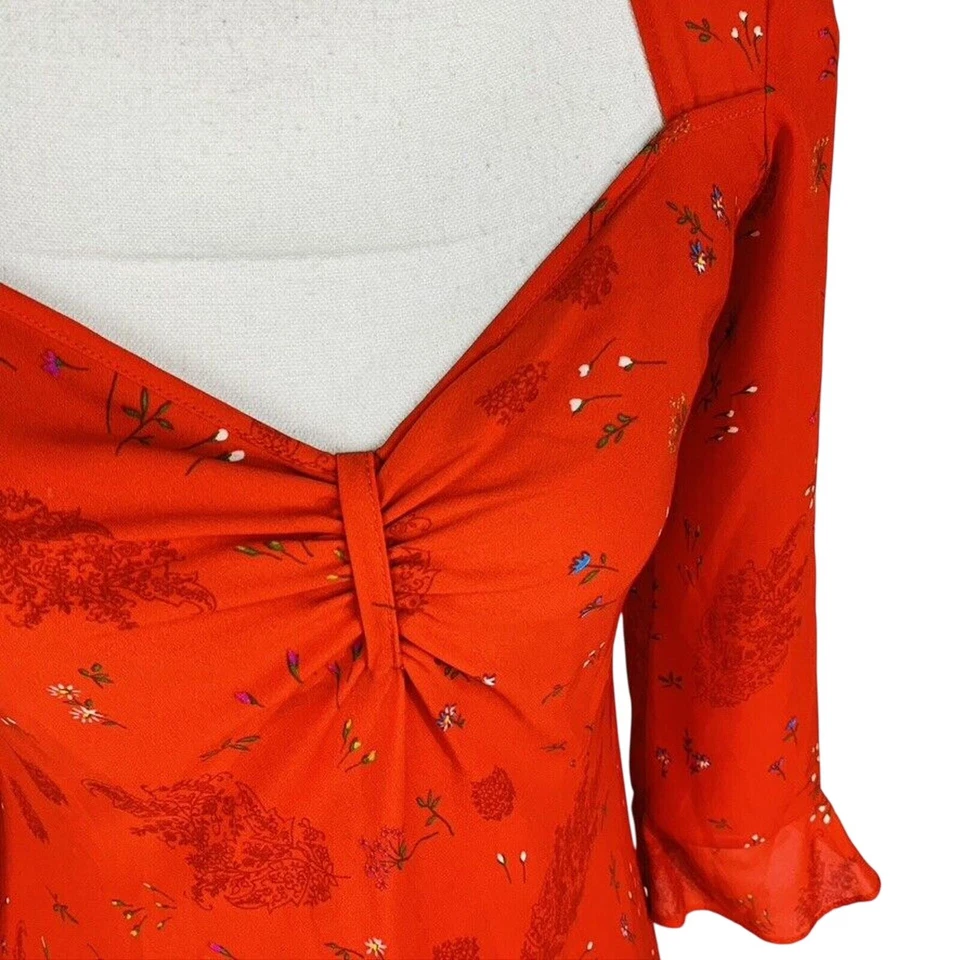 Jonathan Martin Womans Sz 7 Red Floral Dress V Neck Dress Lined 3/4 Sleeve Y2K - Image 4 of 4