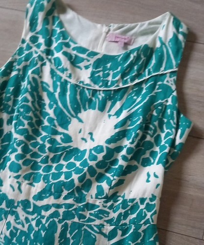 Per Una M&S Green & White Linen Dress Fit & Flare Holiday Occasion Smart UK14 - Picture 15 of 21