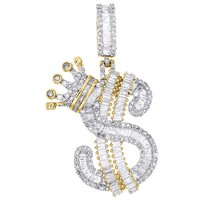 10K Gelbgold Baguette Diamant Herren Vereist Dollarzeichen $W / Krone AnhäNger 1