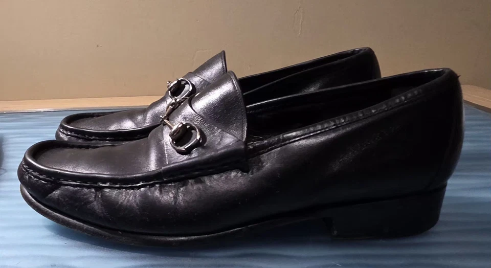 Gucci 015938 Zapatos Mocasines Clásicos de Cuero Negro Horsebit Para Hombre Talla 12D Foto 3 de 4