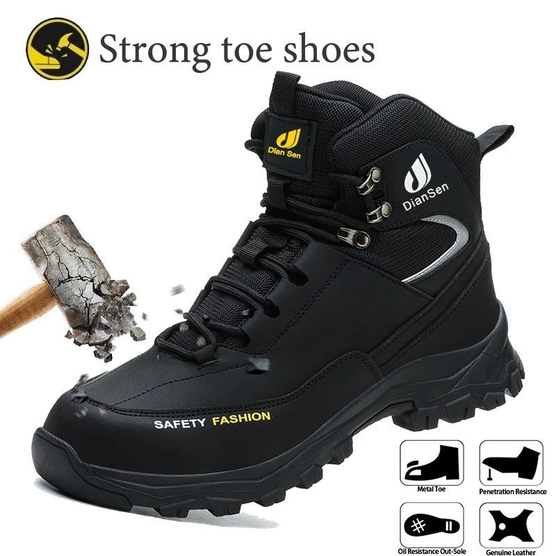 Non Slip Men's Steel Toe Work Boots Construction Waterproof Leather Safety Shoes