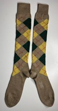 NOS Vintage England Made Over the Calf Argyle Socks Wool Yellow Green Red Brown