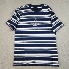 HUF Worldwide Men Shirt Large Striped Logo Embroidered Short Sleeve Hip Hop Blue